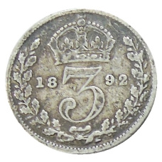 Монета 3 пенса 1892 года Великобритания (аверс)