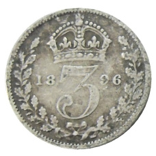 Монета 3 пенса 1896 года Великобритания (аверс)