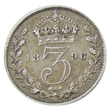 Монета 3 пенса 1896 года Великобритания (аверс)
