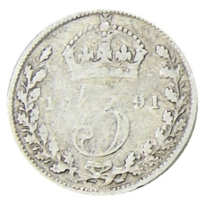 Монета 3 пенса 1891 года Великобритания (аверс)