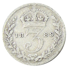 Монета 3 пенса 1889 года Великобритания (аверс)