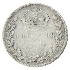 Монета 3 пенса 1889 года Великобритания (аверс)