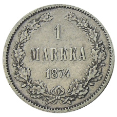 Монета 1 марка 1874 года Русская Финляндия (аверс)