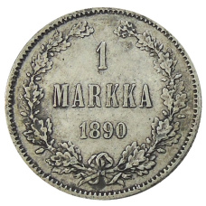 Монета 1 марка 1890 года Русская Финляндия (аверс)