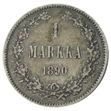 Монета 1 марка 1890 года Русская Финляндия (аверс)
