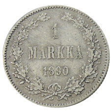 Монета 1 марка 1890 года Русская Финляндия (аверс)