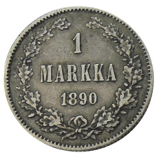 Монета 1 марка 1890 года Русская Финляндия (аверс)