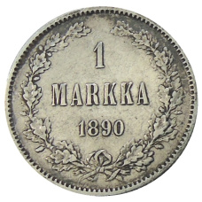 Монета 1 марка 1890 года Русская Финляндия (аверс)