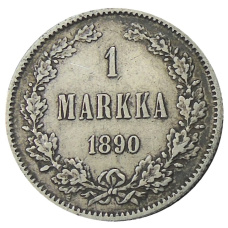 Монета 1 марка 1890 года Русская Финляндия (аверс)