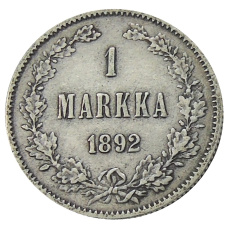 Монета 1 марка 1892 года Русская Финляндия (аверс)