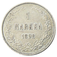 Монета 1 марка 1892 года Русская Финляндия (аверс)