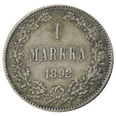 Монета 1 марка 1892 года Русская Финляндия (аверс)