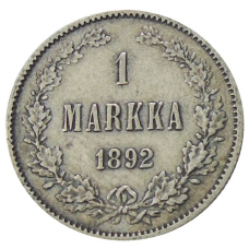 Монета 1 марка 1892 года Русская Финляндия (аверс)
