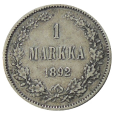 Монета 1 марка 1892 года Русская Финляндия (аверс)
