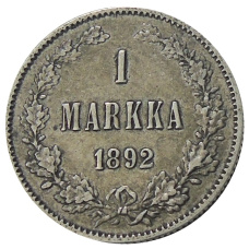 Монета 1 марка 1892 года Русская Финляндия (аверс)