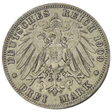 Монета 3 марки 1909 года D Германия (Бавария) (реверс)