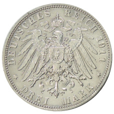 Монета 3 марки 1911 года D Германия (Бавария) (реверс)