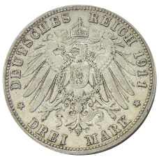 Монета 3 марки 1911 года D Германия (Бавария) (реверс)
