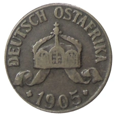 Монета 1 геллер 1905 года J Германская Восточная Африка (аверс)