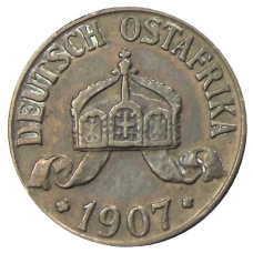 Монета 1 геллер 1907 года J Германская Восточная Африка (аверс)