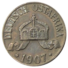 Монета 1 геллер 1907 года J Германская Восточная Африка (аверс)