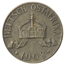 Монета 1 геллер 1908 года J Германская Восточная Африка (аверс)