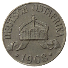 Монета 1 геллер 1908 года J Германская Восточная Африка (аверс)