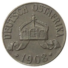 Монета 1 геллер 1908 года J Германская Восточная Африка (аверс)