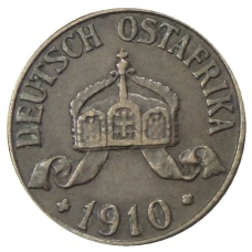 Монета 1 геллер 1910 года J Германская Восточная Африка (аверс)