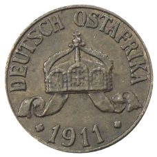 Монета 1 геллер 1911 года J Германская Восточная Африка (аверс)