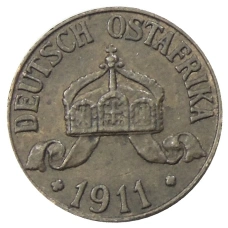 Монета 1 геллер 1911 года J Германская Восточная Африка (аверс)
