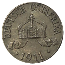 Монета 1 геллер 1911 года J Германская Восточная Африка (аверс)