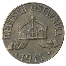 Монета 1 геллер 1911 года J Германская Восточная Африка (аверс)