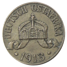 Монета 1 геллер 1913 года J Германская Восточная Африка (аверс)