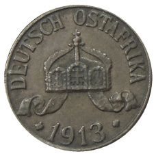 Монета 1 геллер 1913 года J Германская Восточная Африка (аверс)