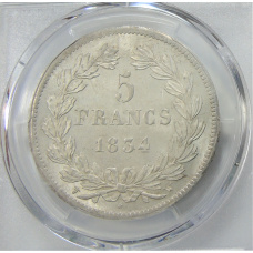 Монета 5 франков 1834 года W Франция (в слабе PCGS MS62) (аверс)