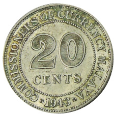 Монета 20 центов 1943 года Малайя (аверс)
