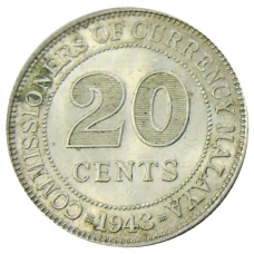 Монета 20 центов 1943 года Малайя (аверс)