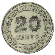 Монета 20 центов 1943 года Малайя (аверс)