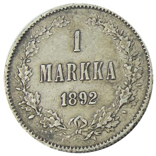 Монета 1 марка 1892 года Русская Финляндия (аверс)
