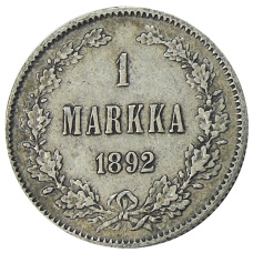 Монета 1 марка 1892 года Русская Финляндия (аверс)