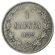 Монета 1 марка 1892 года Русская Финляндия (аверс)