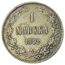 Монета 1 марка 1892 года Русская Финляндия (аверс)