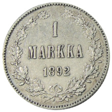 Монета 1 марка 1892 года Русская Финляндия (аверс)