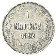 Монета 1 марка 1892 года Русская Финляндия (аверс)