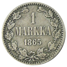 Монета 1 марка 1865 года Русская Финляндия (аверс)