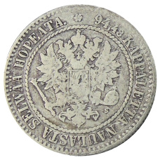 Монета 1 марка 1865 года Русская Финляндия (реверс)