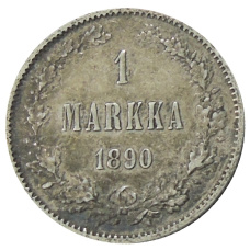 Монета 1 марка 1890 года Русская Финляндия (аверс)
