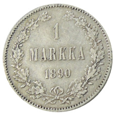 Монета 1 марка 1890 года Русская Финляндия (аверс)