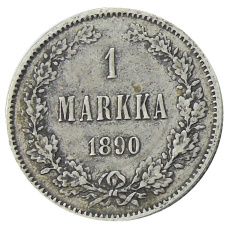 Монета 1 марка 1890 года Русская Финляндия (аверс)